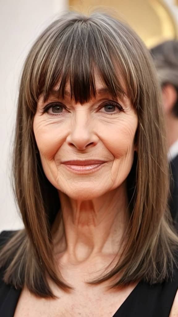 Straight Hair With Blunt Bangs Long Hairstyles For Older Women