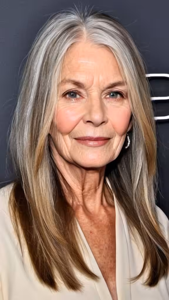 Straight Hair With Side Parts Long Hairstyles For Older Women