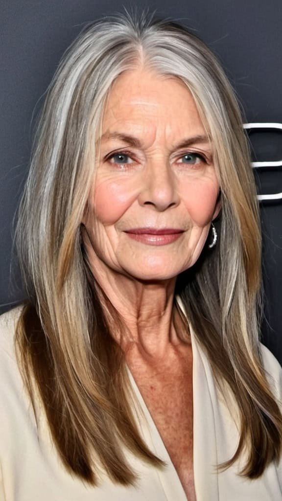 Straight Hair With Side Parts Long Hairstyles For Older Women