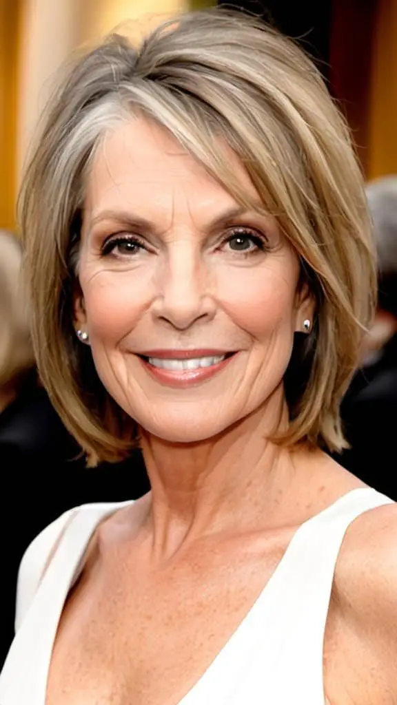 Straight Lob Medium Length Hairstyles For Woman Over 60