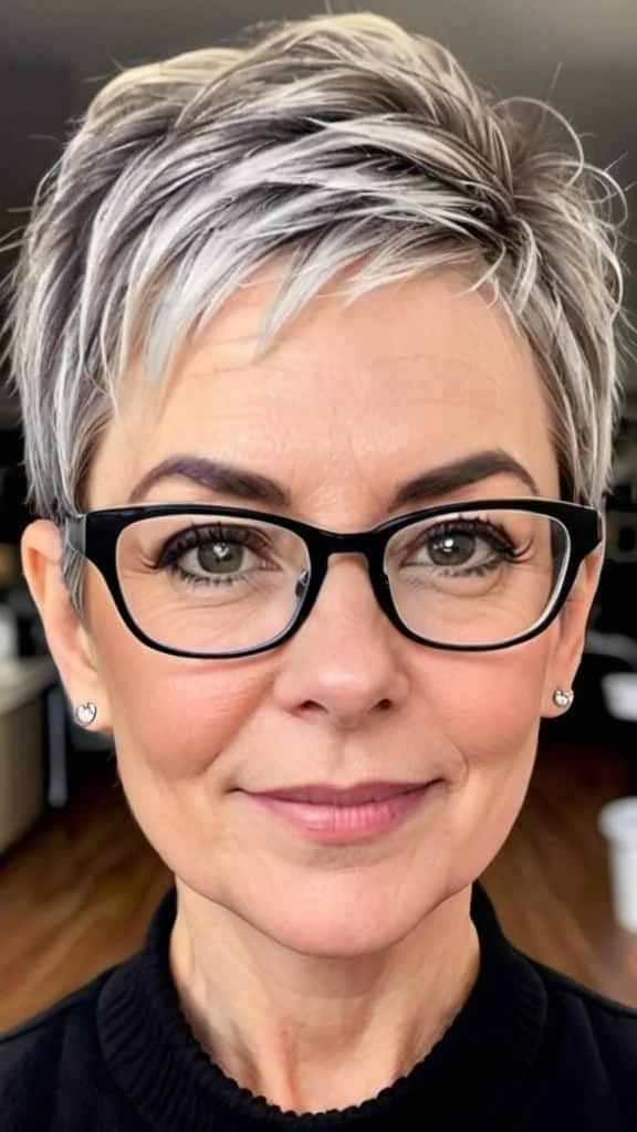 Tapered Pixie Pixie Hairstyles With Glasses For Woman Over 50