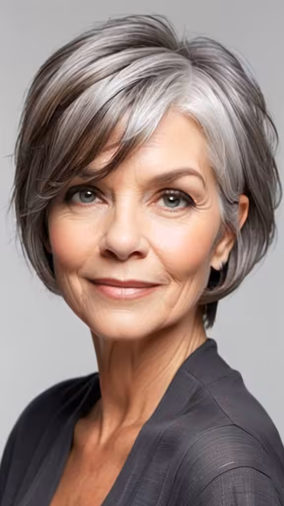 Textured Blunt Bob Short Gray Hairstyles For Women Over 50