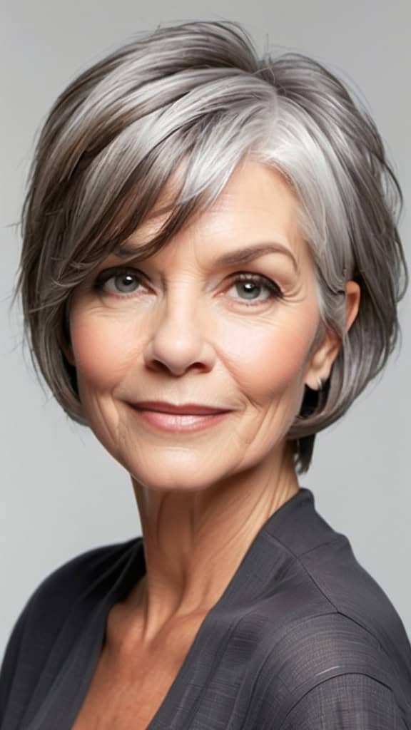 Textured Blunt Bob Short Gray Hairstyles For Women Over 50