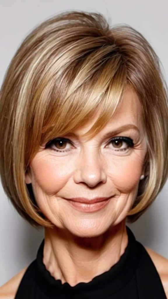 Textured Bob Hairstyles for round faces over 60