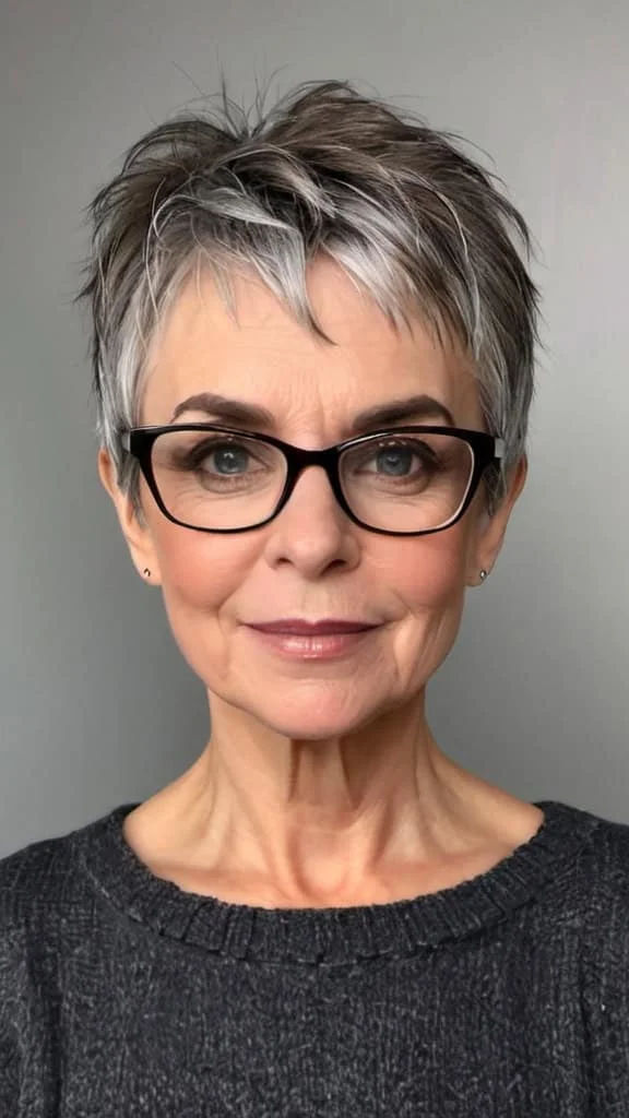 Textured Cropped Pixie Hairstyles with glasses over 50