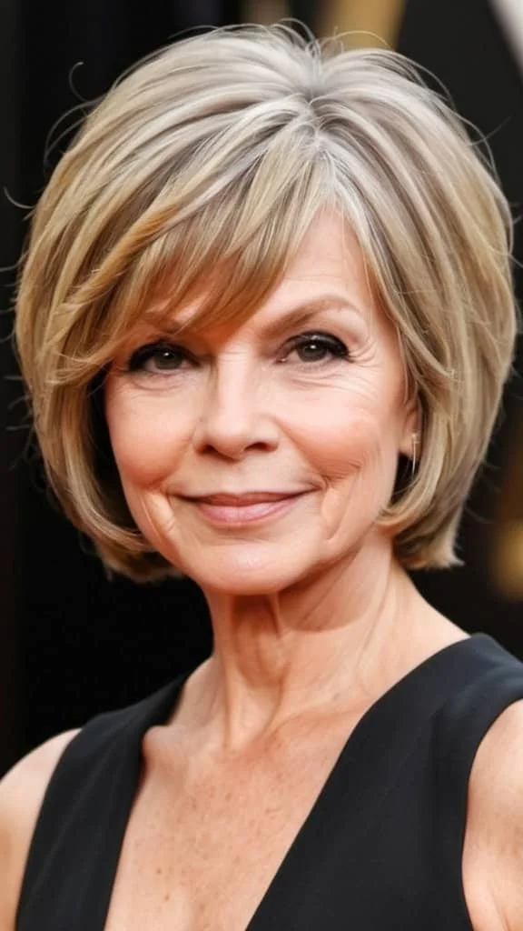 Textured Layered Bob Hairstyles for round faces over 60