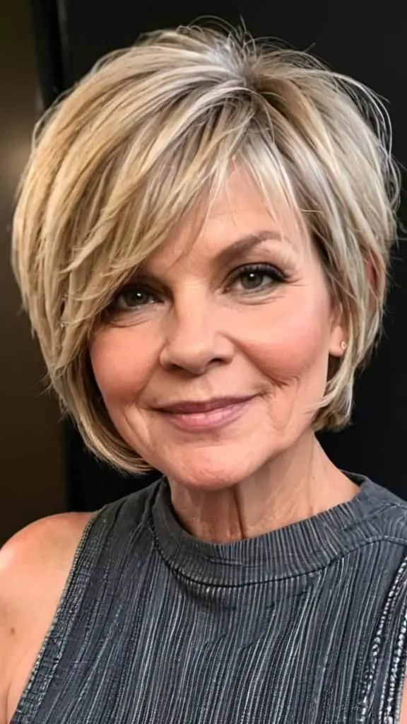 Textured Layered Bob Short hairstyles for round faces over 50
