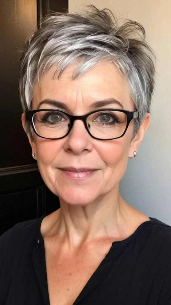 Textured Pixie Pixie Hairstyles With Glasses For Woman Over 50