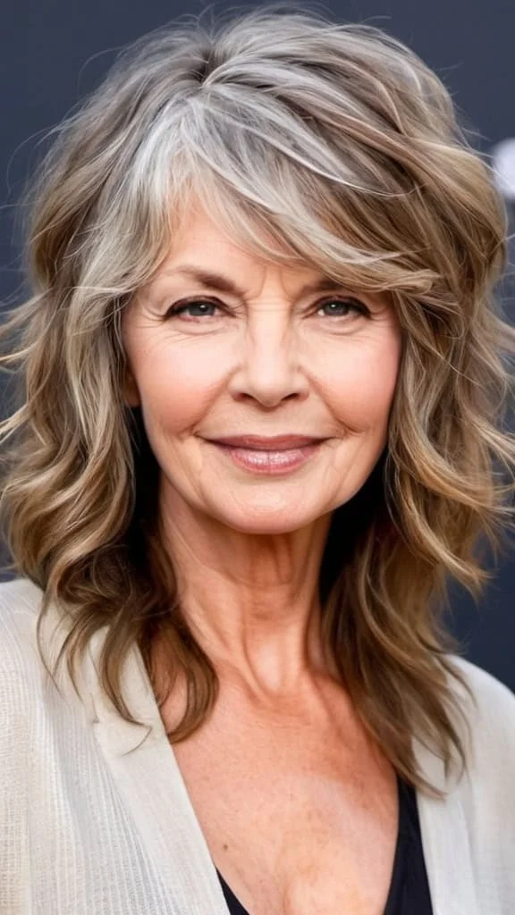 Tousled Beach Waves Medium Length Hairstyles For Woman Over 60
