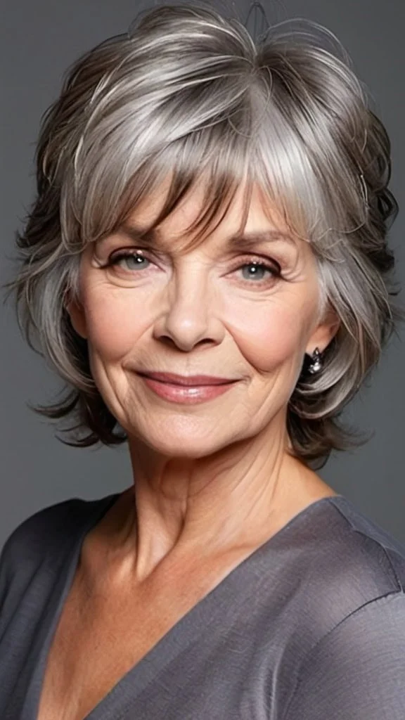 Tousled Layers with Bangs Gray Hairstyles For Women Over 60