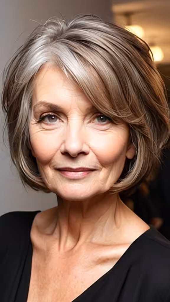 Tousled Lob Bob haircuts for older women
