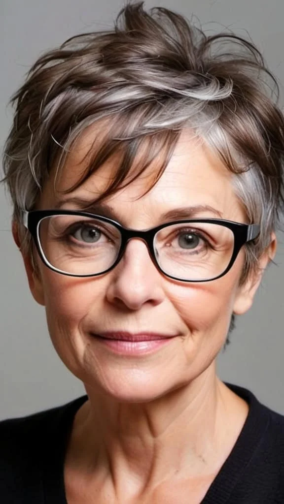 Tousled Pixie Hairstyles with glasses over 50