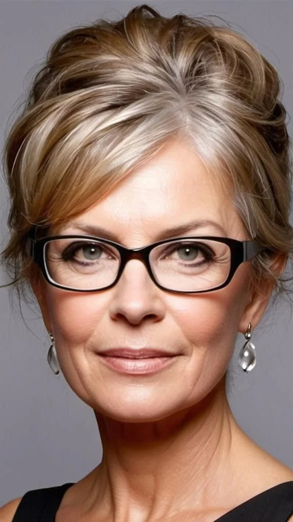 Tousled Updo Hairstyles with glasses over 50