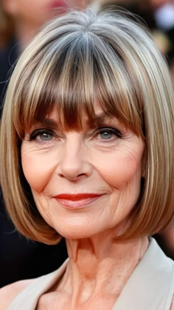 Ultra-Sleek Bob with Straight Across Bangs Hairstyles with bangs for older women