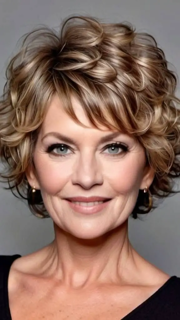 Voluminous Curls Short hairstyles for round faces over 50