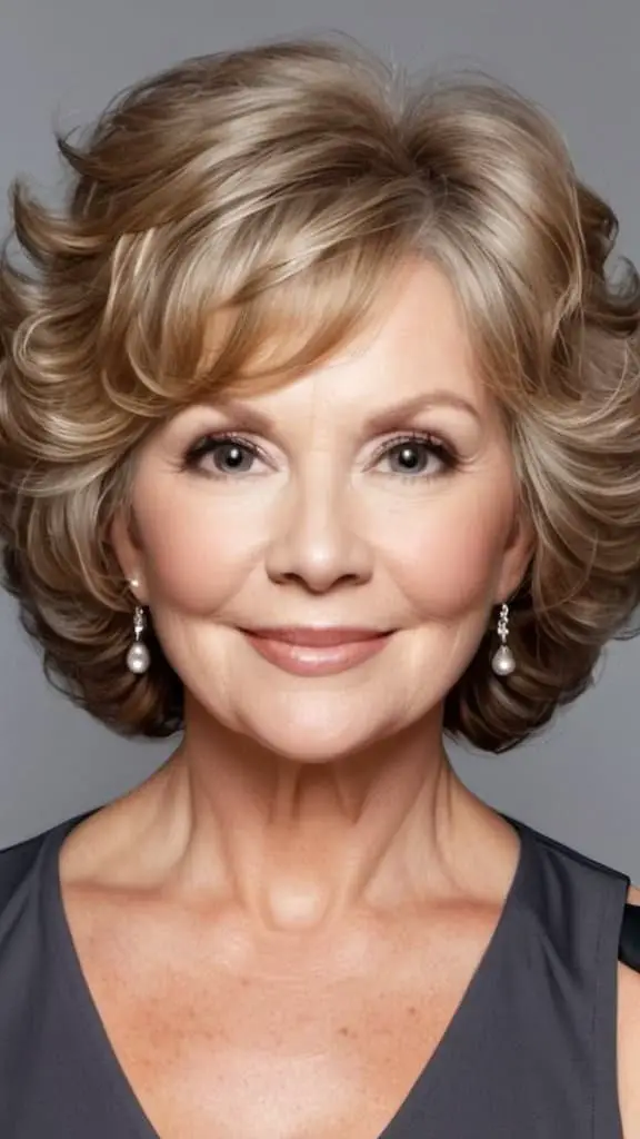 Voluminous Curls Hairstyles for round faces over 60