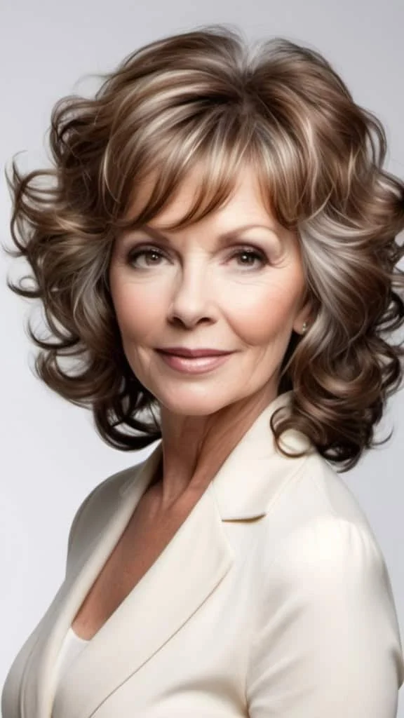 Voluminous Curls Medium Length Hairstyles For Woman Over 60