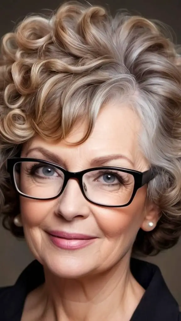 Voluminous Curls Hairstyles With Glasses For Woman Over 60