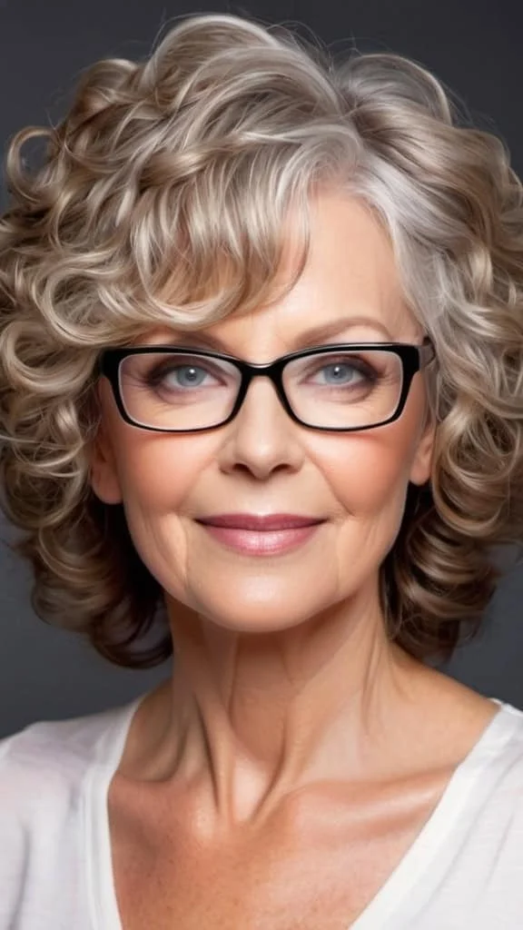 Voluminous Curls Hairstyles with glasses over 50