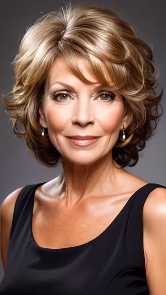 Voluminous Layered Bob Curly hairstyles for women over 50