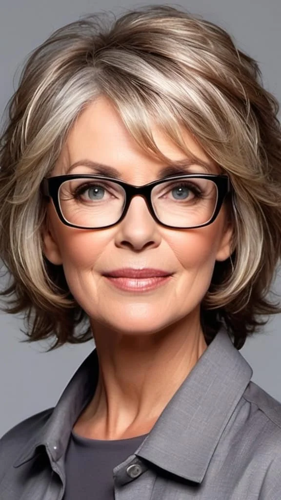 Voluminous Layers Hairstyles with glasses over 50