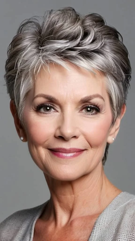 Voluminous Pompadour Short Gray Hairstyles For Women Over 60