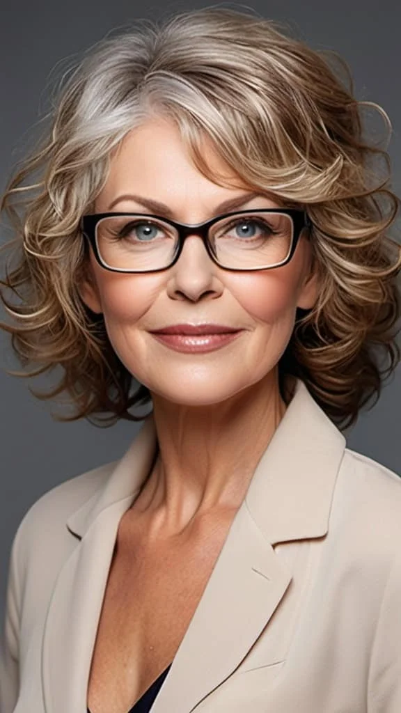 Voluminous Waves Hairstyles with glasses over 50