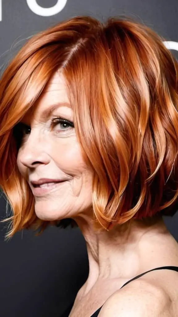Wavy Copper Bob Short hairstyles for round faces over 50