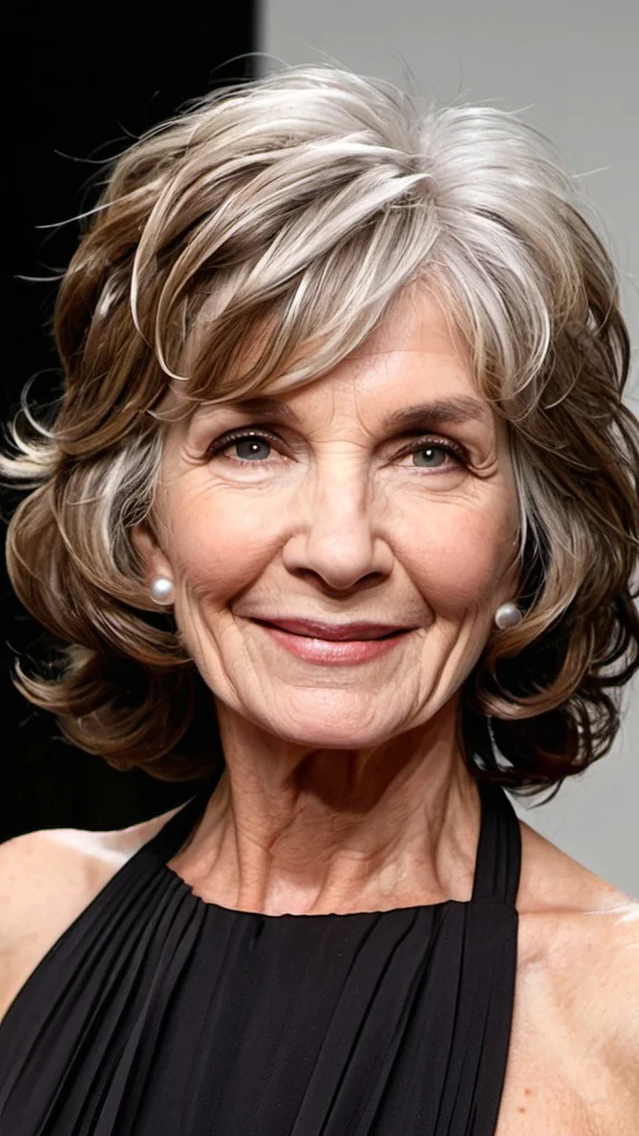 Wavy Cropped Layers Medium Length Hairstyles For Women Over 70