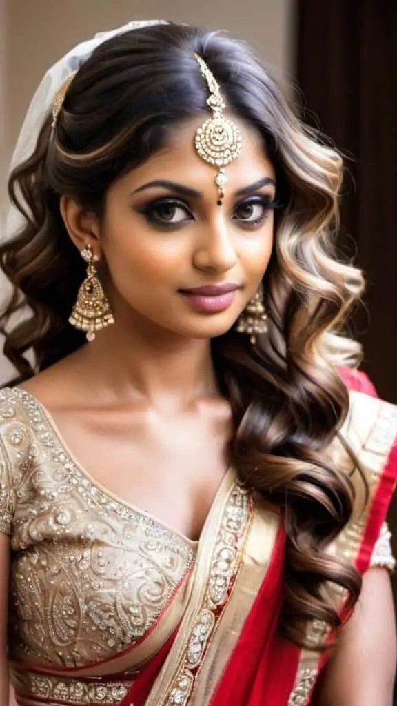Wavy Curls Indian Wedding Hairstyles for Women