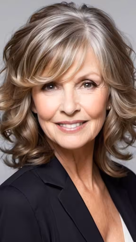 Wavy Hair With Swooping Side Bangs Wavy Hairstyles For Women Over 60