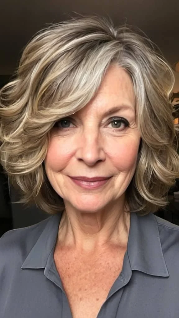 Wavy Layered Lob Hairstyles For Thick Hair For Woman Over 50