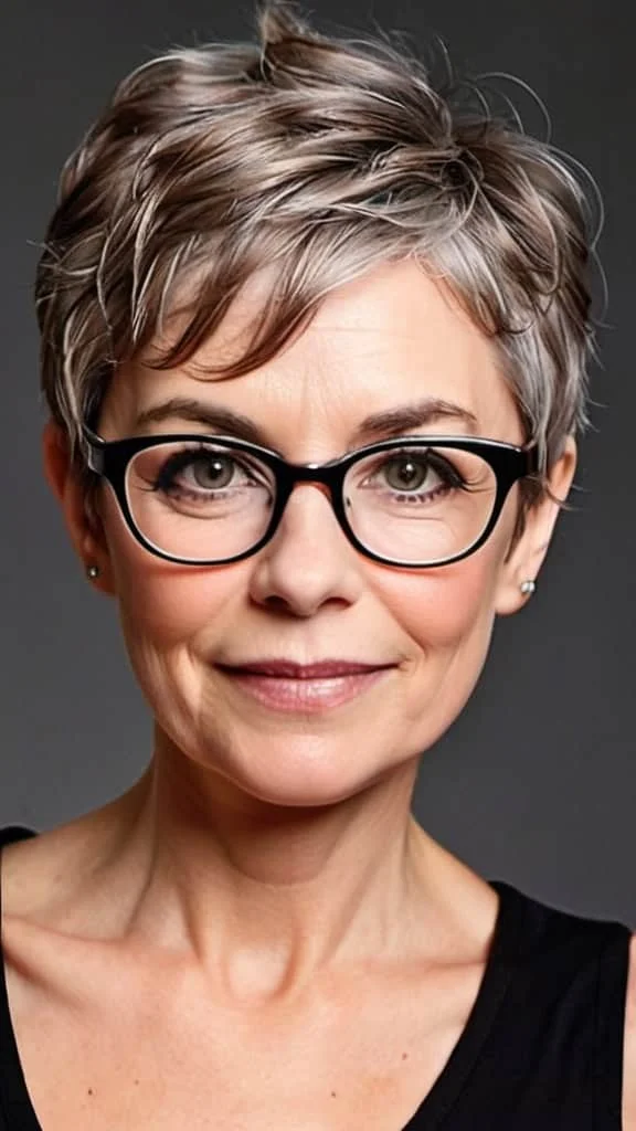 Wavy Pixie Pixie Hairstyles With Glasses For Woman Over 50