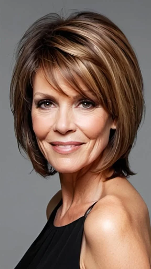 Bob with Long Side Bangs Medium length Hairstyles For Women Over 50