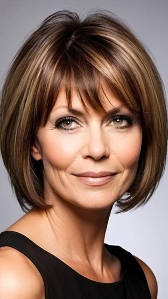 Bob with Side Swept Bangs Hairstyles for women over 40