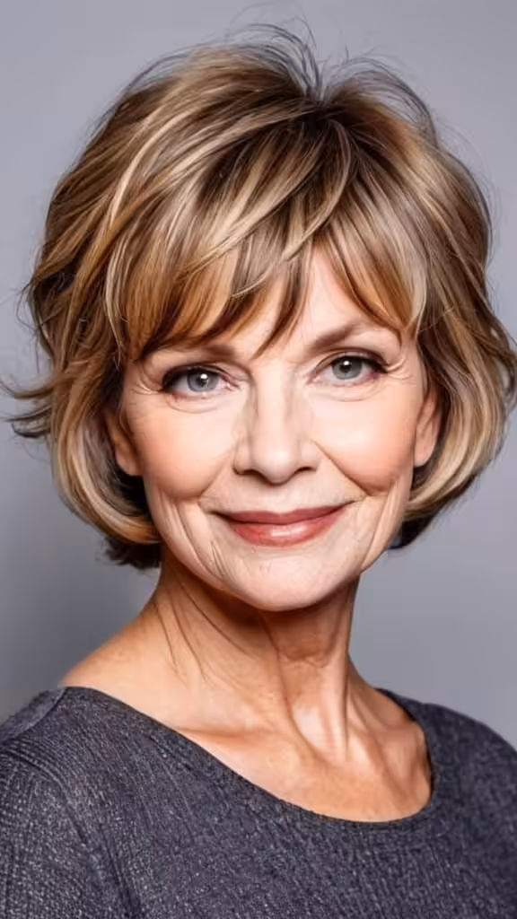 Cropped Waves with Side-Swept Bangs Fresh Look Hairstyles With Bangs For Woman Over 60