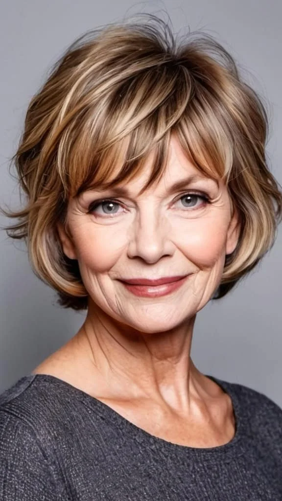 Cropped Waves with Side-Swept Bangs Fresh Look Hairstyles With Bangs For Woman Over 60