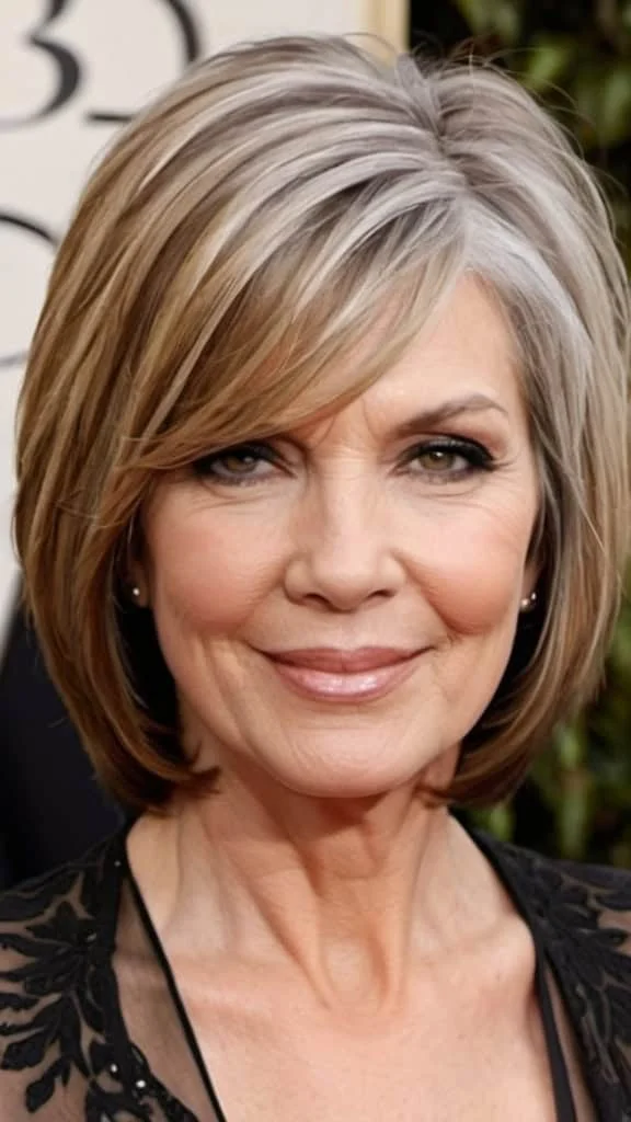 Deep Side Parted Medium-Length Cut Medium length Hairstyles For Women Over 50