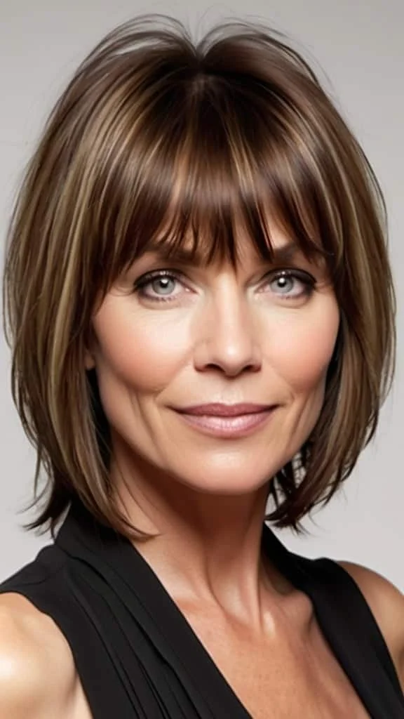 Eye-Grazing Fringe Medium length Hairstyles For Woman Over 40