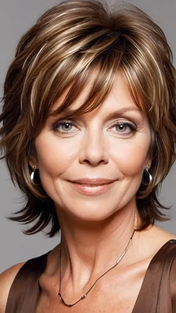 Feathered Shag Medium length Hairstyles For Woman Over 40