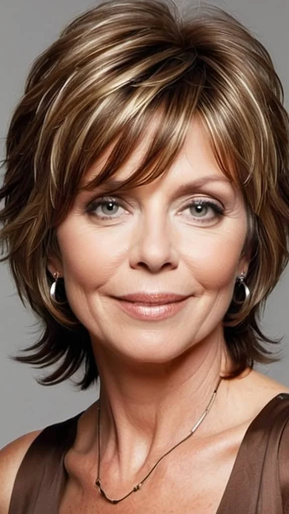 Feathered Shag Medium length Hairstyles For Woman Over 40