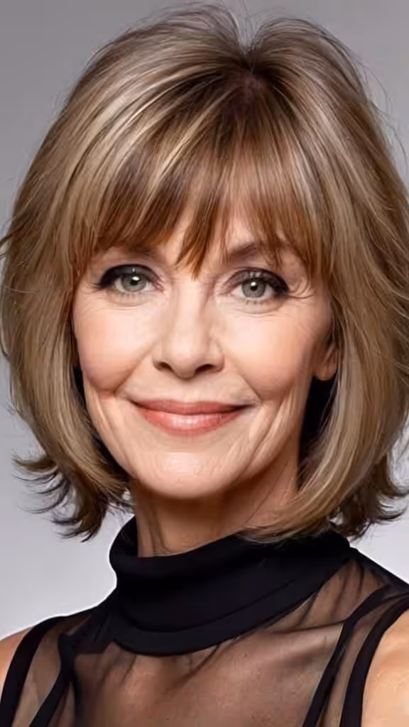 Feathered Waves with Bangs Fresh Look Hairstyles With Bangs For Woman Over 60