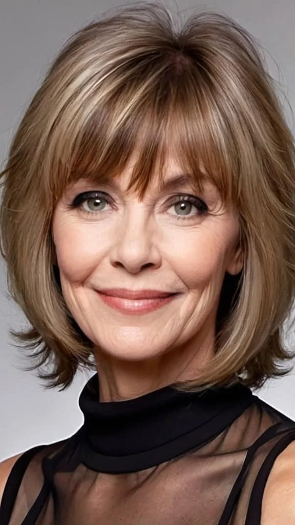 Feathered Waves with Bangs Fresh Look Hairstyles With Bangs For Woman Over 60
