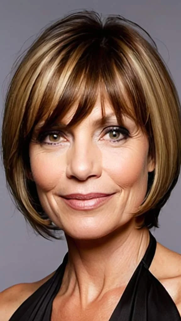 Layered Bob with Front Bangs Hairstyles for women over 40