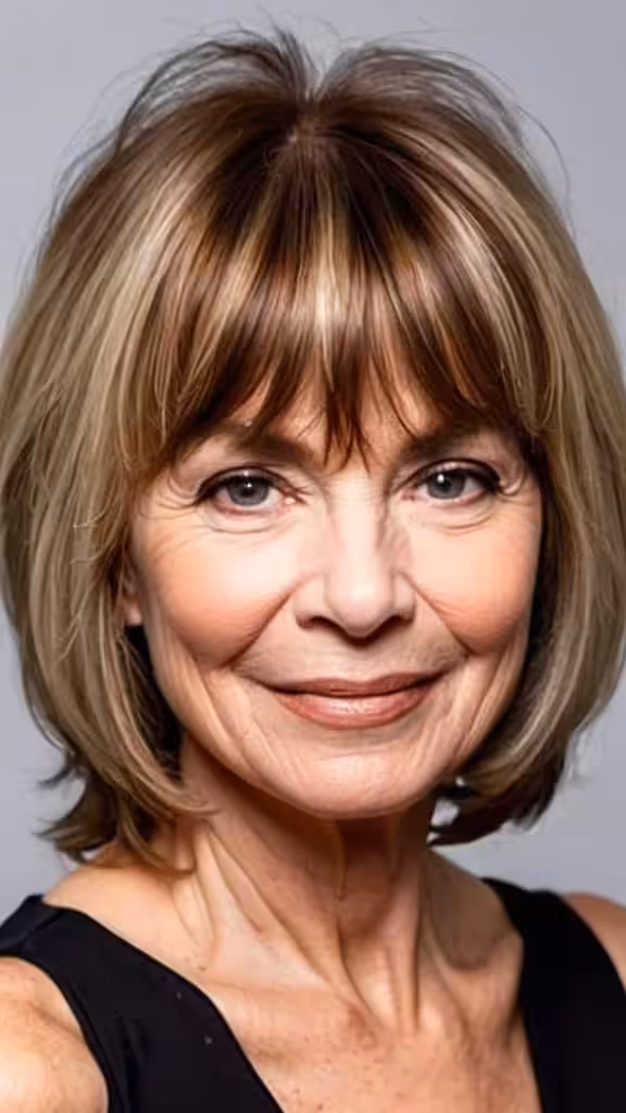 Layered Lob with Bangs Fresh Look Hairstyles With Bangs For Woman Over 60