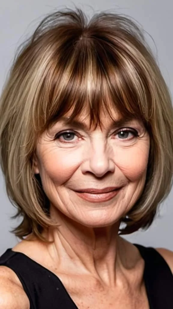 Layered Lob with Bangs Fresh Look Hairstyles With Bangs For Woman Over 60