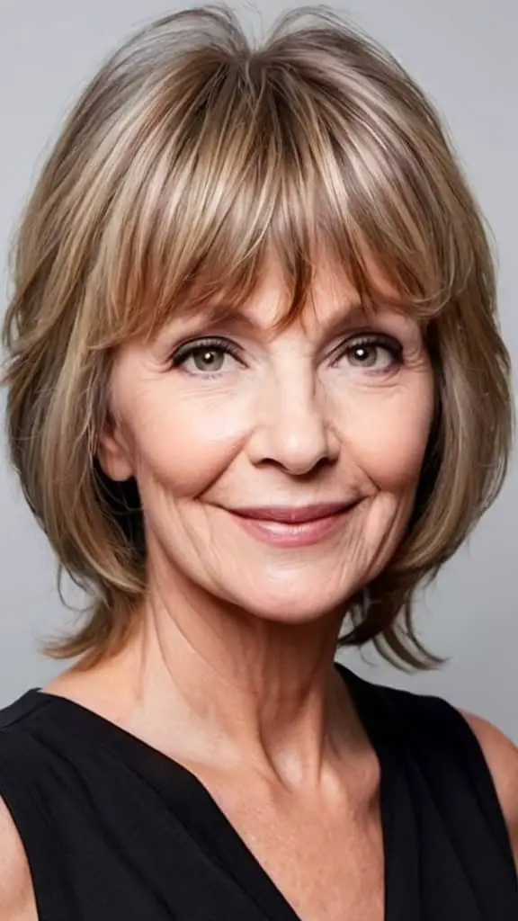 Layers with Face-Framing Bangs Fresh Look Hairstyles With Bangs For Woman Over 60