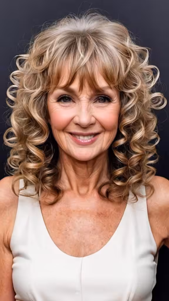 Light Curls With Front Bangs Curly Hairstyles For Women Over 60