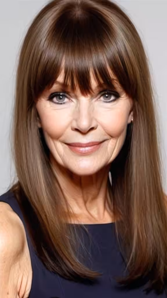 Long Hair with Blunt Bangs Long Hairstyles For Women Over 60