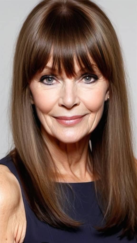 Long Hair with Blunt Bangs Long Hairstyles For Women Over 60